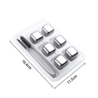 Ice Cubes That Won't Melt 6-Piece Ice Cube Set with Silicone Head Tongs and Ice Cube Tray Stainless Steel Ice Cubes Reusable